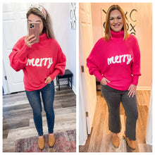Load image into Gallery viewer, Merry Embroidered Pink Turtleneck Sweater