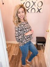 Load image into Gallery viewer, Black & Neutral Floral Design Long Sleeve Top