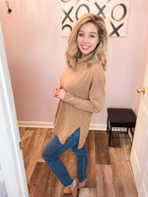 Load image into Gallery viewer, Camel Turtleneck Side Slit Sweater