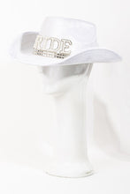 Load image into Gallery viewer, Pearl Rhinestone Stud Ribbon Bride Cowboy Hat