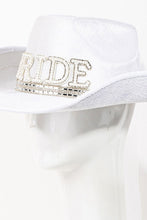 Load image into Gallery viewer, Pearl Rhinestone Stud Ribbon Bride Cowboy Hat