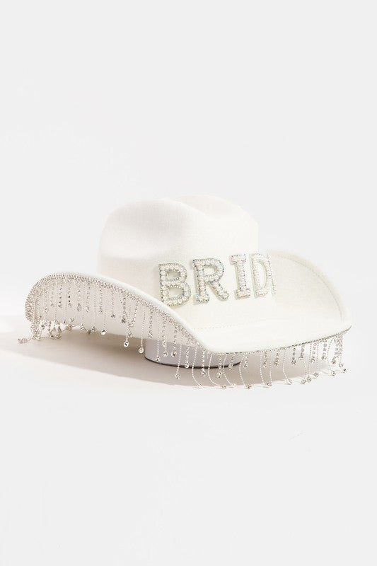 Beige Bridal Cowboy Hat with Pearl Fringe Viral Rhinestone and Pearl Bridal Cowgirl Hat, Charro  main image 2