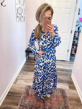 Load image into Gallery viewer, Blue & White Abstract V Neck Maxi Dress