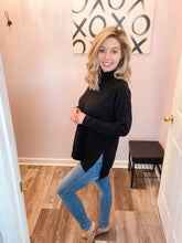 Load image into Gallery viewer, Black Turtleneck Side Slit Sweater
