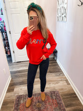 Load image into Gallery viewer, Colored Tinsel Merry Red Sweater