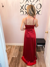 Load image into Gallery viewer, Red Satin Feeling Side Slit Maxi Dress