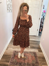 Load image into Gallery viewer, Burgundy & Floral Smocked Long Sleeve Tiered Dress