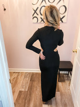 Load image into Gallery viewer, Black Ribbed Cutout Long Sleeve Maxi Dress