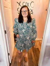 Load image into Gallery viewer, Plus Size Green & Cream Floral Dress (Sizes: 1XL-4XL)
