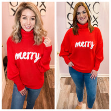 Load image into Gallery viewer, Merry Embroidered Red Turtleneck Sweater