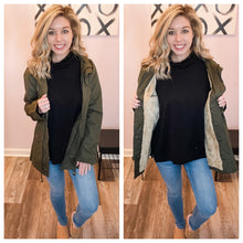 Load image into Gallery viewer, Olive Sherpa Lined Utility Jacket With Hood