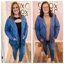 Load image into Gallery viewer, Plus Size Dark Dusty Blue Utility Jacket With Hood