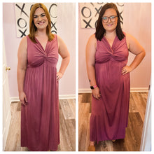Load image into Gallery viewer, Plus Size Deep Mauve Twist Knot V Neck Maxi Dress