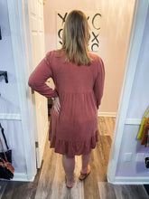 Load image into Gallery viewer, Plus Size Light Rust Faux Button Down V Neck Dress