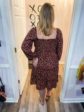Load image into Gallery viewer, Burgundy & Floral Smocked Long Sleeve Tiered Dress