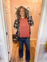 Load image into Gallery viewer, Black & Off White Plaid Hooded Buttoned Down Shacket