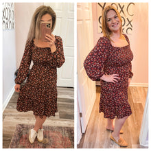 Load image into Gallery viewer, Burgundy & Floral Smocked Long Sleeve Tiered Dress