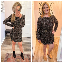 Load image into Gallery viewer, Black Velvet Like & Dark Golden Brown Sequin Slit Dress