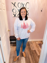 Load image into Gallery viewer, White With Pink Christmas Trees Lightweight Pullover