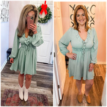 Load image into Gallery viewer, Sea Foam Long Sleeve V Neck Crinkle Dress