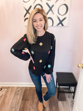 Load image into Gallery viewer, Black & Embroidered Floral Design Long Sleeve Top