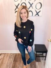 Load image into Gallery viewer, Black & Embroidered Floral Design Long Sleeve Top