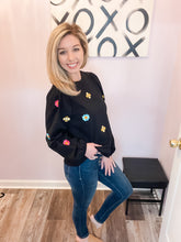Load image into Gallery viewer, Black & Embroidered Floral Design Long Sleeve Top