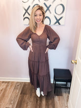 Load image into Gallery viewer, Brown V Neck Back Bow Cutout Maxi Dress