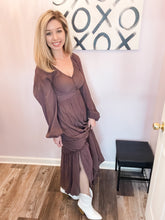 Load image into Gallery viewer, Brown V Neck Back Bow Cutout Maxi Dress