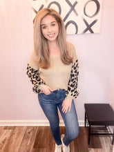 Load image into Gallery viewer, Khaki Leopard Print Sleeve Sweater