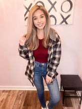 Load image into Gallery viewer, Black & Off White Plaid Hooded Buttoned Down Shacket