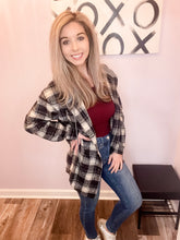 Load image into Gallery viewer, Black & Off White Plaid Hooded Buttoned Down Shacket