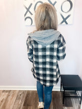Load image into Gallery viewer, Black & Off White Plaid Hooded Buttoned Down Shacket