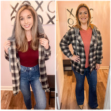 Load image into Gallery viewer, Black & Off White Plaid Hooded Buttoned Down Shacket