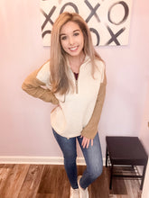 Load image into Gallery viewer, Brown & Ivory Color Block Zip Up Pullover