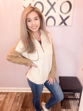 Load image into Gallery viewer, Brown & Ivory Color Block Zip Up Pullover