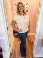 Load image into Gallery viewer, Brown & Ivory Color Block Zip Up Pullover