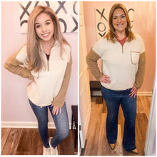 Load image into Gallery viewer, Brown & Ivory Color Block Zip Up Pullover