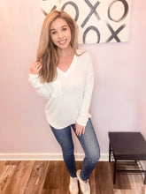 Load image into Gallery viewer, Ivory Ribbed V Neck Top