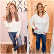 Load image into Gallery viewer, Ivory Ribbed V Neck Top