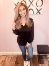 Load image into Gallery viewer, Black Triple Lined Design V Neck Top (Sizes: S-2XL)