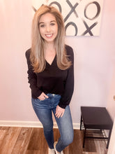 Load image into Gallery viewer, Black Triple Lined Design V Neck Top (Sizes: S-2XL)