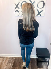 Load image into Gallery viewer, Black Triple Lined Design V Neck Top (Sizes: S-2XL)