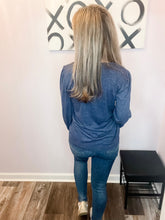 Load image into Gallery viewer, Navy Triple Lined Design V Neck Top (Sizes: S-2XL)