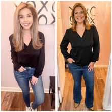 Load image into Gallery viewer, Black Triple Lined Design V Neck Top (Sizes: S-2XL)