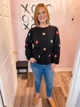 Load image into Gallery viewer, Black & Embroidered Floral Design Long Sleeve Top