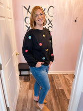 Load image into Gallery viewer, Black & Embroidered Floral Design Long Sleeve Top