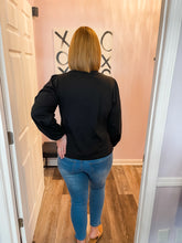 Load image into Gallery viewer, Black & Embroidered Floral Design Long Sleeve Top