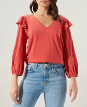 Load image into Gallery viewer, Brick Ruffled Shoulder Long Sleeve Top
