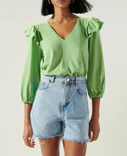 Load image into Gallery viewer, Light Green Ruffled Shoulder Long Sleeve Top